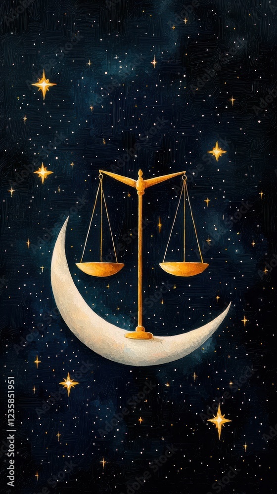Naklejka premium Celestial libra balance artwork night sky digital cosmic environment artistic viewpoint zodiac concept