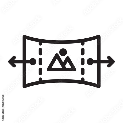 Wide angle icon with screen monitor for display and viewing experience use