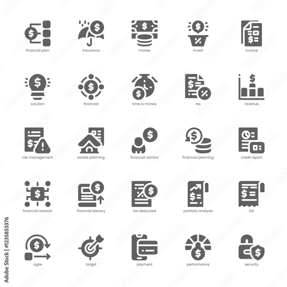 Financial Planning Icon pack for your website, mobile, presentation, and logo design. Financial Planning Icon solid design. Vector graphics illustration and editable stroke. Financial Planning Icon pack for your website, mobile, presentation, and logo design. Financial Planning Icon solid design. Vector graphics illustration and editable stroke.