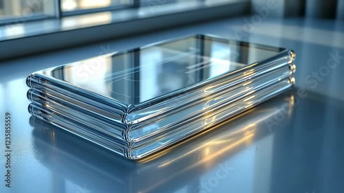 Stack of Transparent Glass Plates on a Reflective Surface