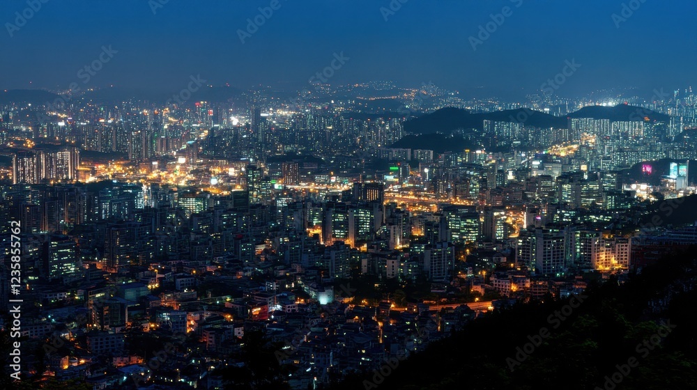 Night cityscape illuminated buildings city lights Night cityscape illuminated buildings city lights