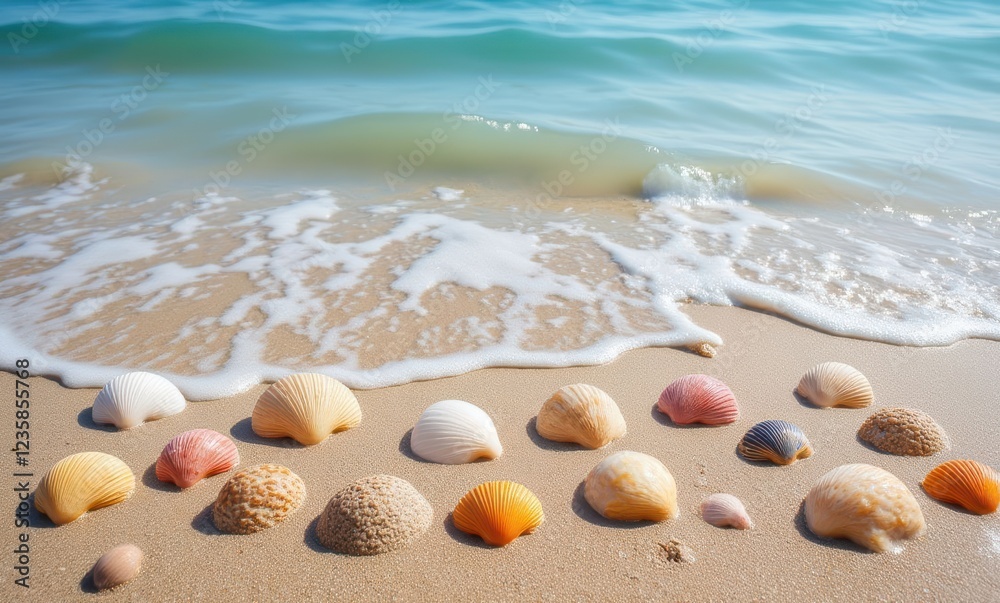 A variety of colorful seashells on a beach A variety of colorful seashells on a beach