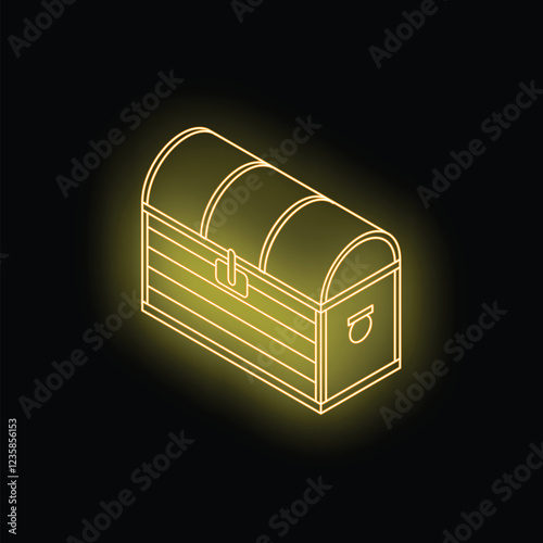 Glowing yellow neon outline of a treasure chest on a black background