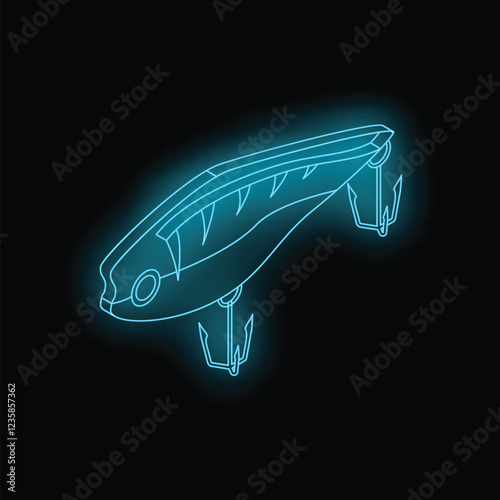 Neon blue fishing lure glowing in the dark with an abstract design photo