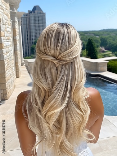 Blonde Half Updo Hairstyle for Long Hair Summer Look