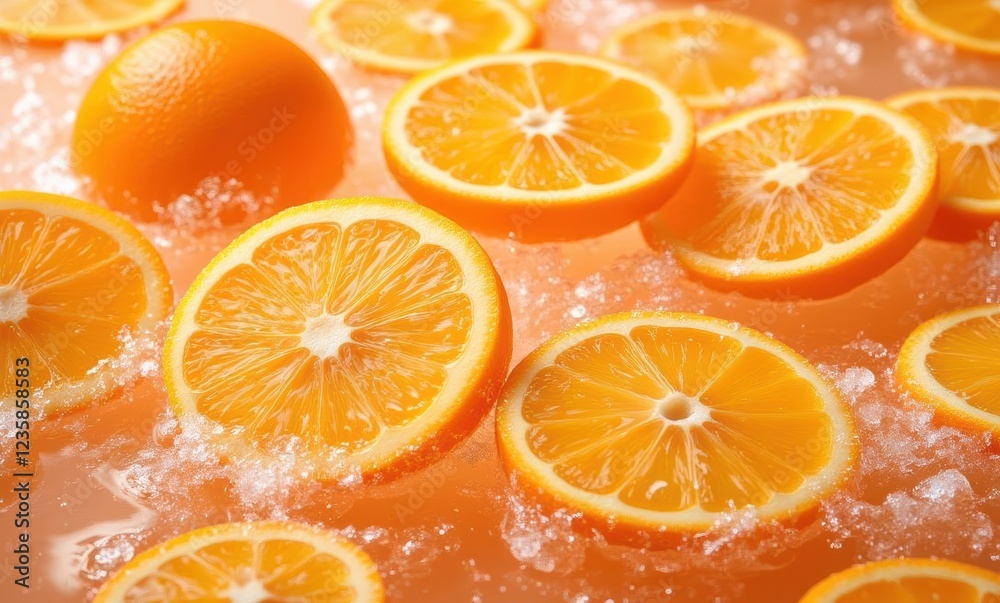 Fresh orange slices floating in liquid Fresh orange slices floating in liquid