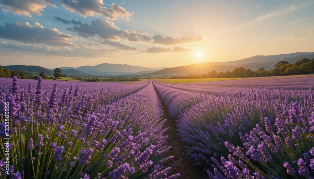 Fototapeta premium Lavender fields glowing under summer sun