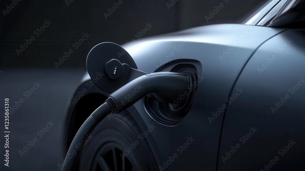 Close-up of an electric vehicle charging, showcasing modern technology and sustainable transport solutions. Parking and charger ev car concept. Close-up of an electric vehicle charging, showcasing modern technology and sustainable transport solutions. Parking and charger ev car concept.