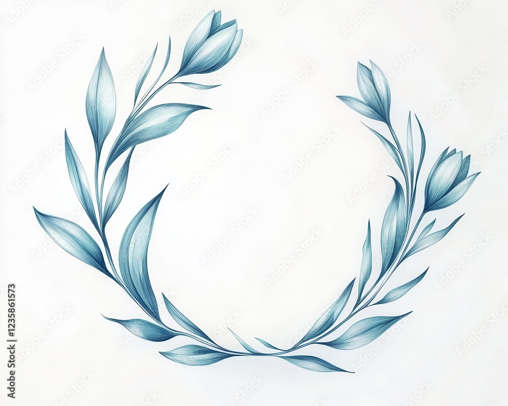 Obraz premium Delicate blue floral wreath design, perfect for invitations and artistic backgrounds, showcasing nature's graceful beauty. for wedding card