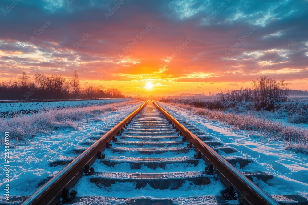 Fototapeta premium railway at sunset