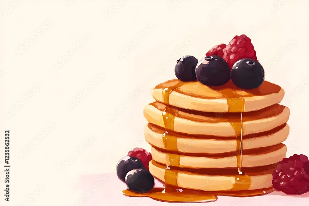 Stack of Pancakes with Berries and Syrup Stack of Pancakes with Berries and Syrup