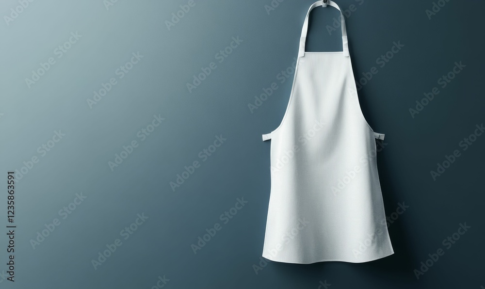 Clean white apron hangs teal wall Clean white apron hangs teal wall