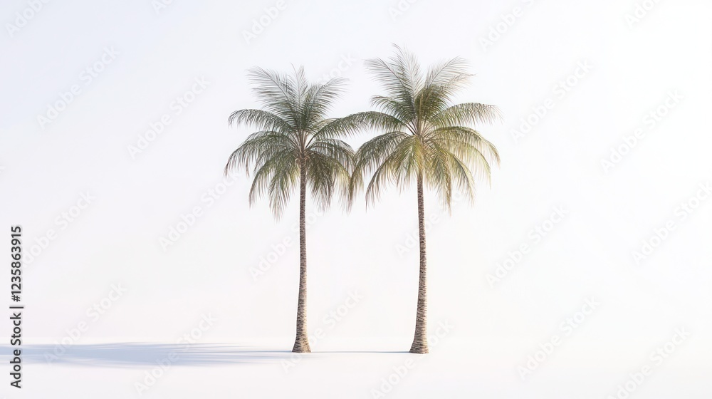 Obraz premium Two palm trees on white background, minimal design, vacation concept