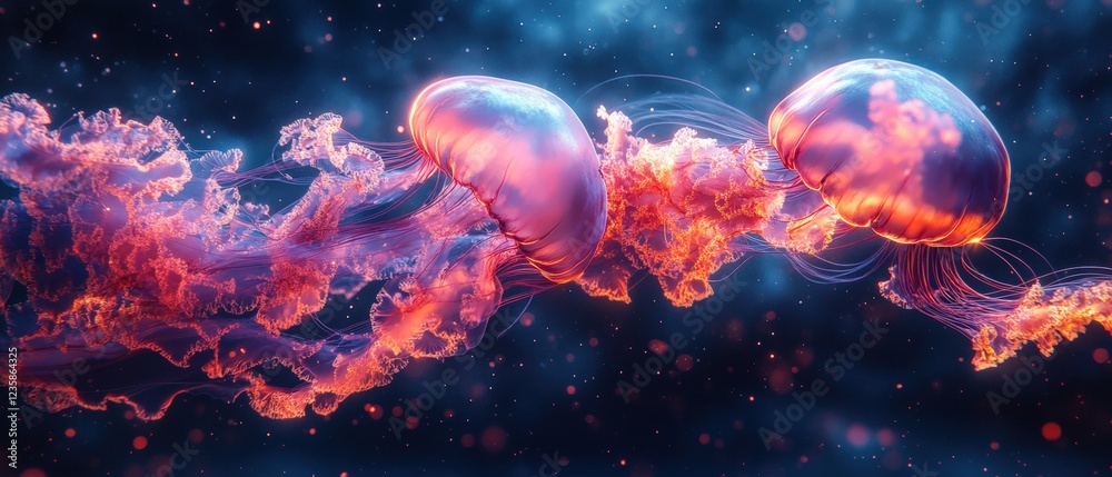 Graceful jellyfish dance in the ocean depths underwater scene artistic viewpoint Graceful jellyfish dance in the ocean depths underwater scene artistic viewpoint