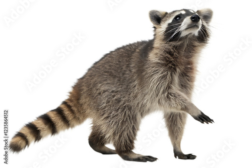 Curious Raccoon Closeup and Upright with Striped Tail white transparent PNG background photo