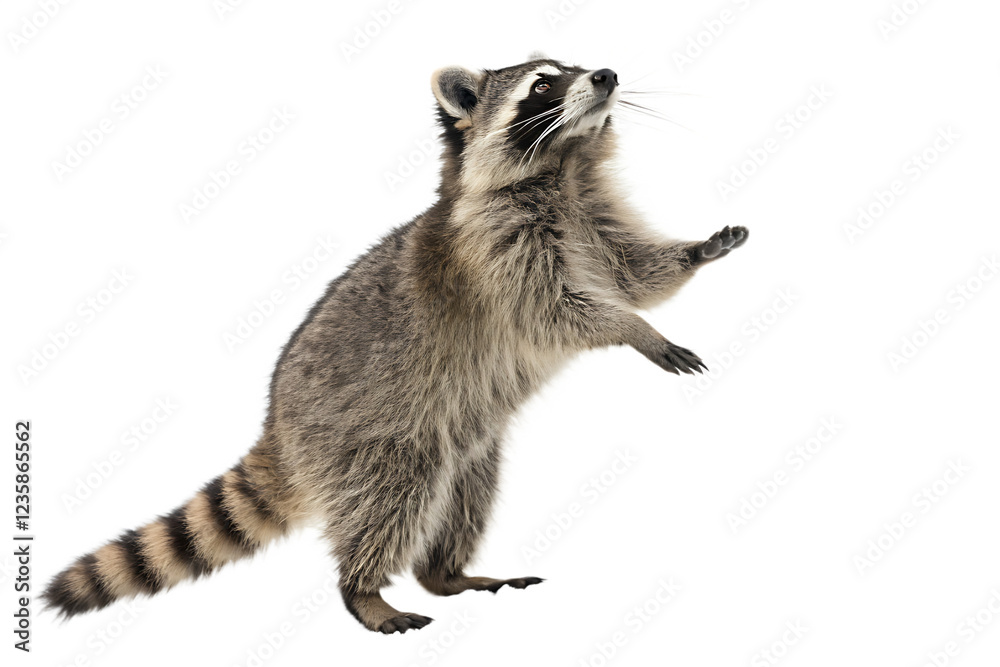 Curious Raccoon Closeup and Upright with Striped Tail white transparent PNG background Curious Raccoon Closeup and Upright with Striped Tail white transparent PNG background