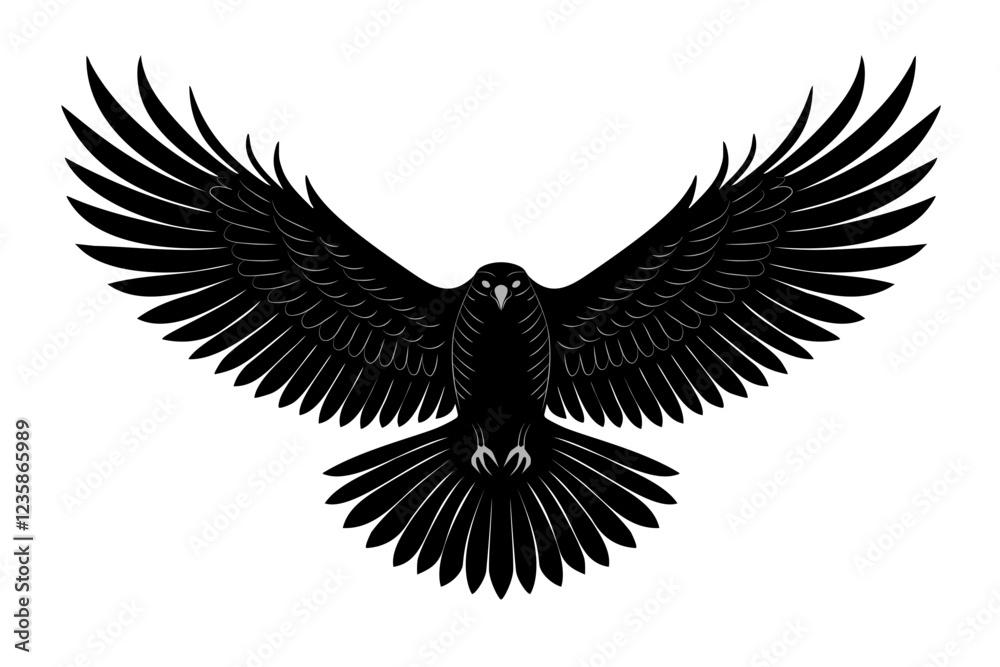 Fototapeta premium Black Silhouette of an Eagle Soaring in a Clear Sky Illustrating Power and Freedom