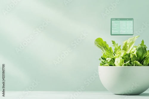 modern and clean meal tracking concept with digital planner displaying calorie counts and nutrient breakdowns above photo