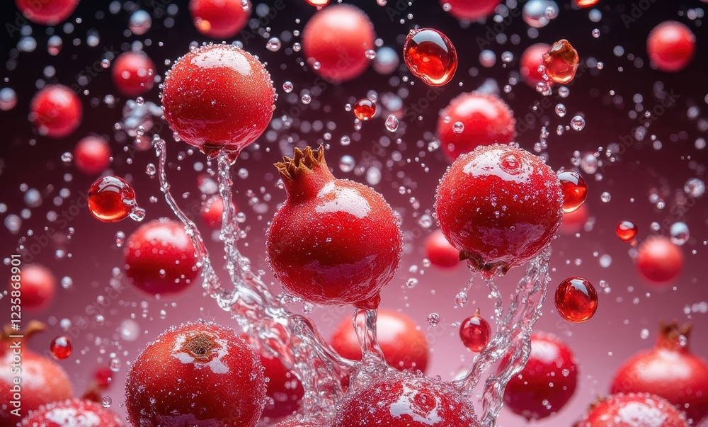Vibrant pomegranate splash in water Vibrant pomegranate splash in water
