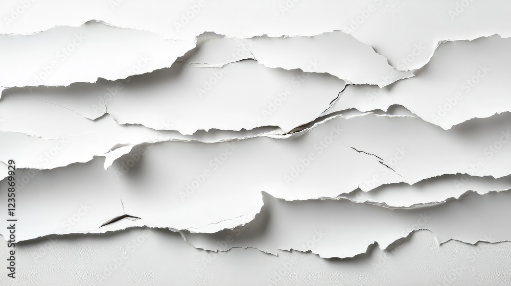 Abstract Close-Up of Torn White Paper with Frayed Edges and Subtle Shadows Creating a Textured Surface Perfect for Backgrounds or Design Projects Abstract Close-Up of Torn White Paper with Frayed Edges and Subtle Shadows Creating a Textured Surface Perfect for Backgrounds or Design Projects