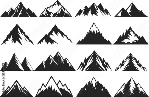 mountain silhouette white background artwork set