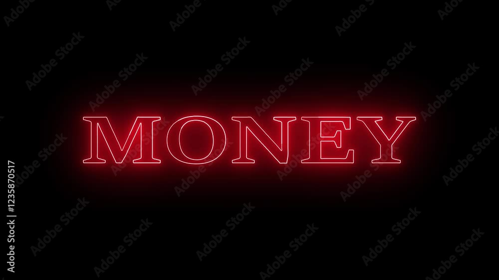 Money text neon glowing red color animation on a black background. Money text neon glowing red color animation on a black background.