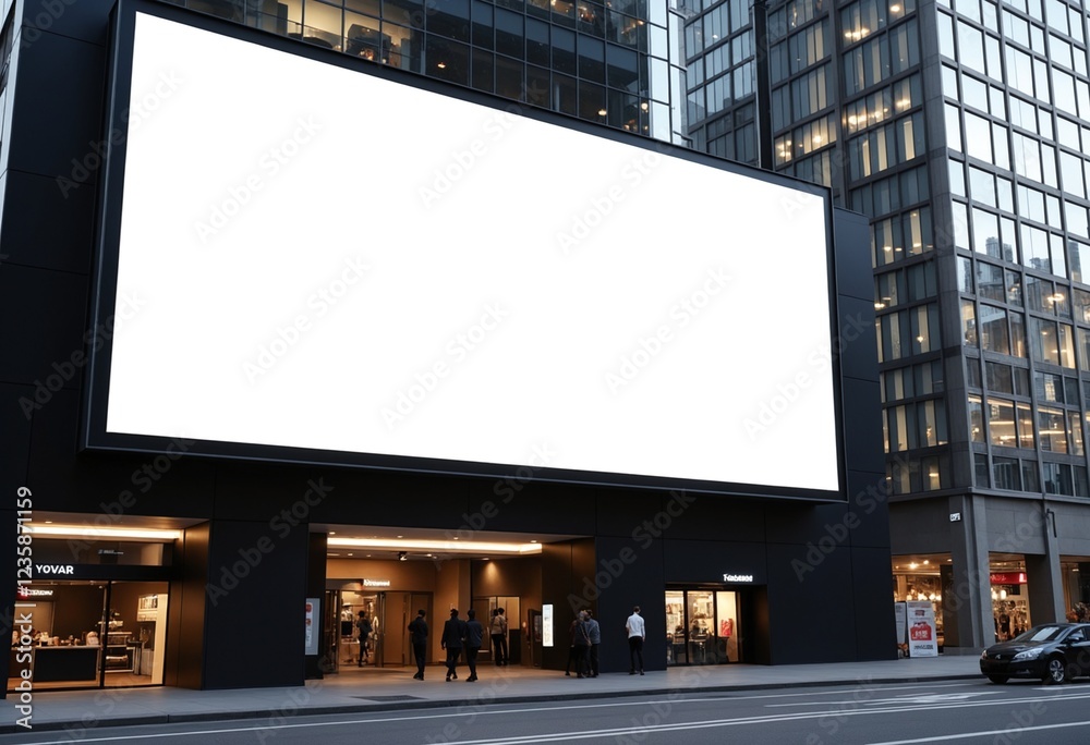 Large billboard advertisement mockup on modern building exterior Large billboard advertisement mockup on modern building exterior