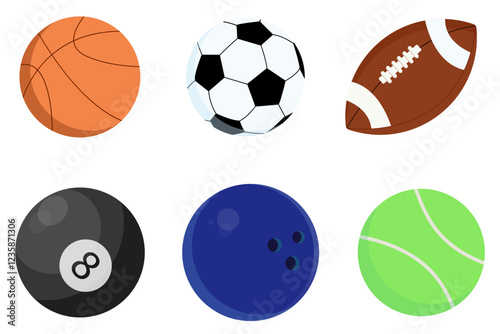Sport balls set, each isolated on white background. Sport equipment collection.