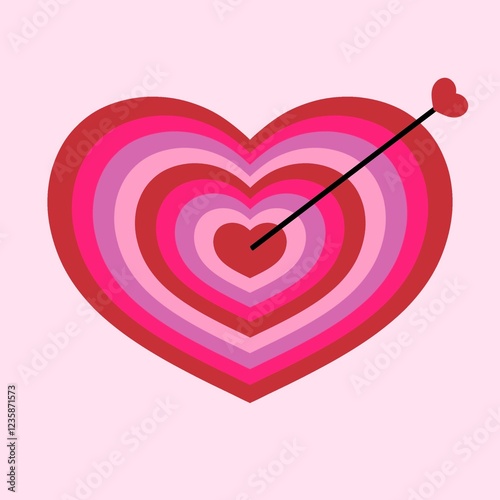 Heart-shaped dart board, valentine theme background.