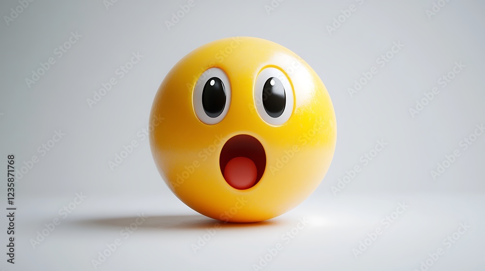 Fototapeta premium 3D Yellow Emoji, Surprised Face, Studio Shot. Possible Use Stock photo for emoticon or digital communications