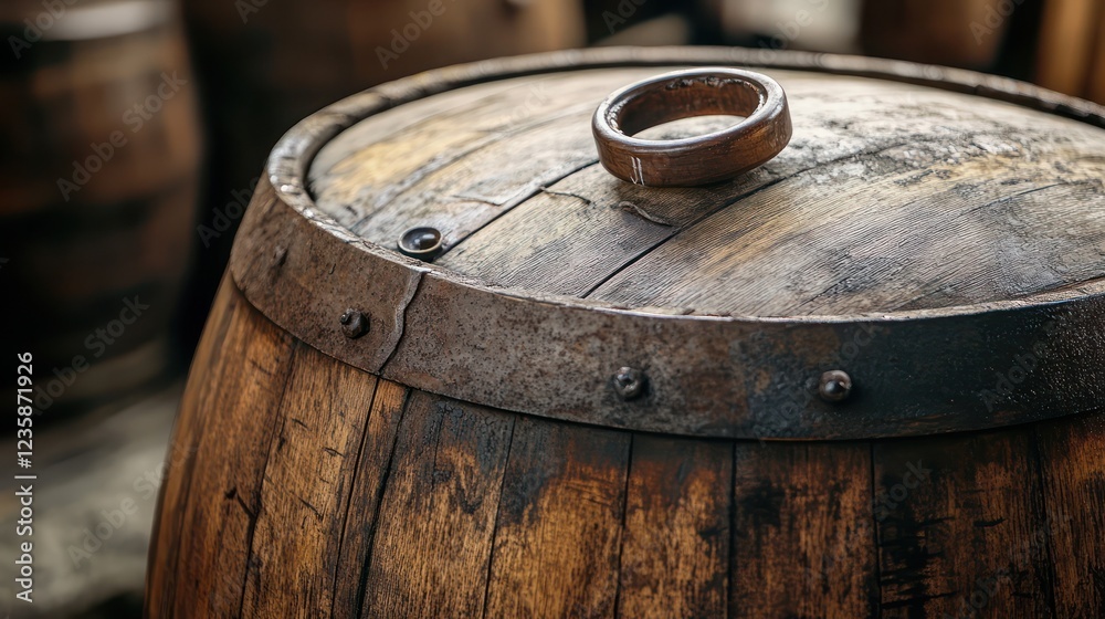 Aged Oak Barrel with Wooden Bung: A Rustic Still Life Aged Oak Barrel with Wooden Bung: A Rustic Still Life