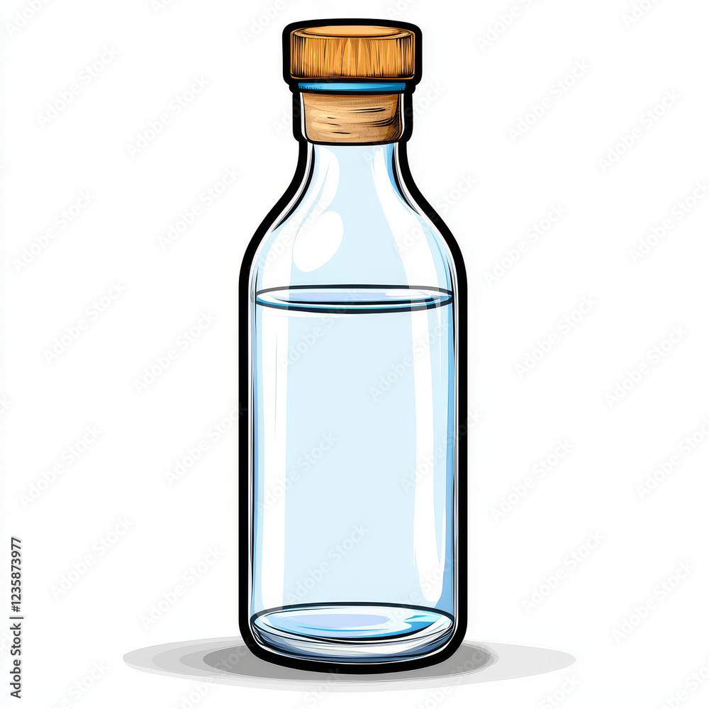 Transparent Glass Bottle with Wooden Cap and Clear Water Inside Transparent Glass Bottle with Wooden Cap and Clear Water Inside