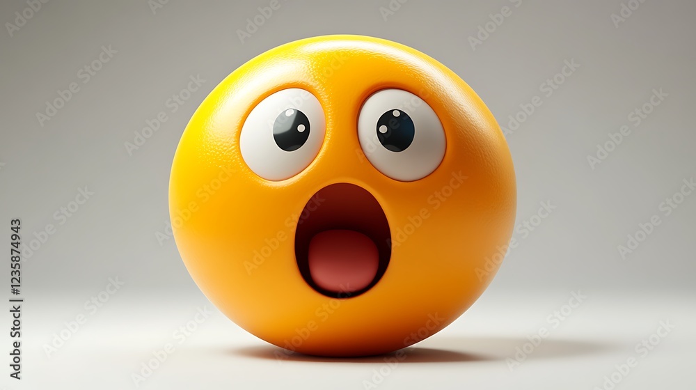 3D surprised emoticon, studio shot, expressive 3D surprised emoticon, studio shot, expressive