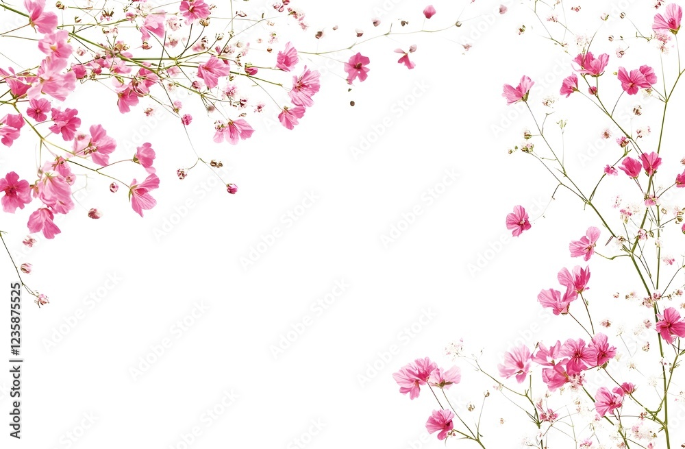 Flowers composition. Pink flowers on white background. Flat lay, top view Flowers composition. Pink flowers on white background. Flat lay, top view