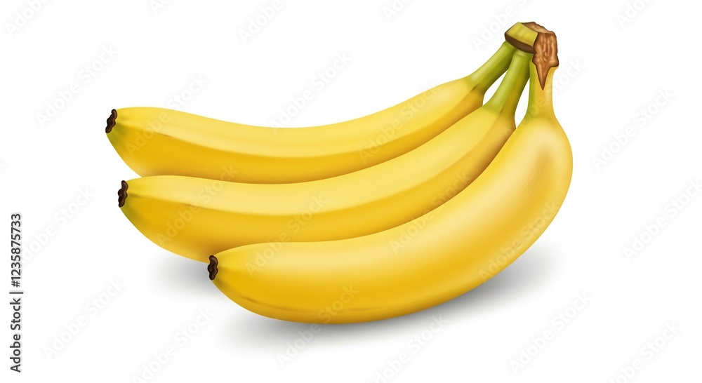 Three Ripe Yellow Bananas Bunch Isolated on White Background Healthy Food Tropical Fruit Three Ripe Yellow Bananas Bunch Isolated on White Background Healthy Food Tropical Fruit