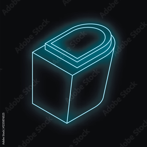 Neon outline of a toilet glowing on a dark background, representing concepts of hygiene, bathroom fixtures, and modern design