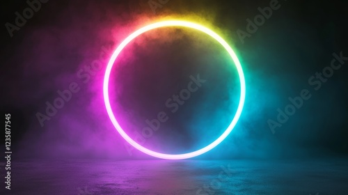 Wallpaper Mural Neon Rainbow Tubes Fanning Out in Dark Atmosphere with Smoke Torontodigital.ca