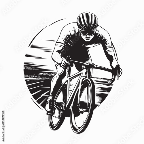 Cycling Gravel image vector. Black and white Cycling Gravel image vector isolated on white background.
