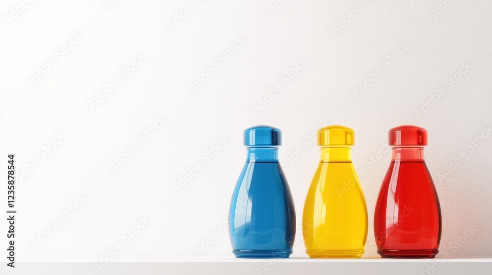 Vibrant Colored Bottles on White Background Vibrant Colored Bottles on White Background