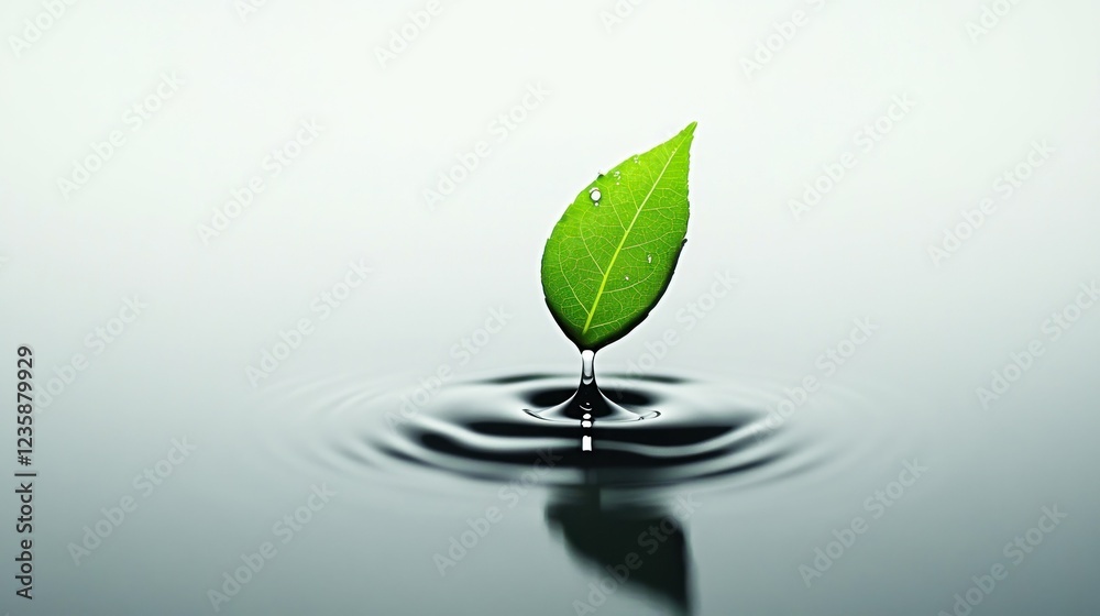 Green Leaf with Water Droplet and Reflection Green Leaf with Water Droplet and Reflection