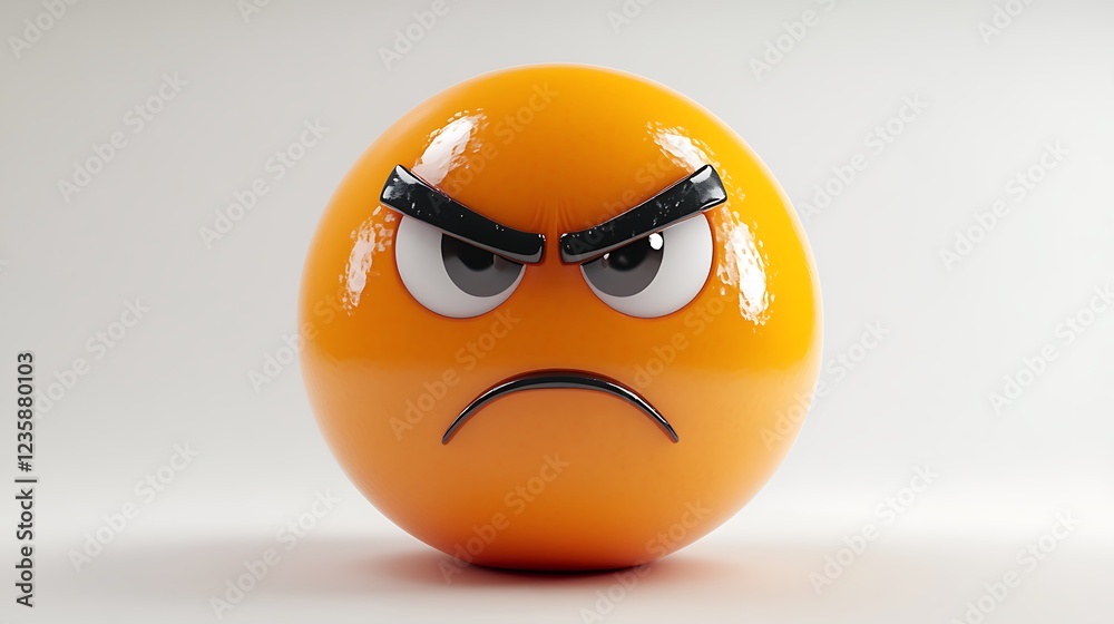 3D angry emoticon, digital art, studio shot 3D angry emoticon, digital art, studio shot