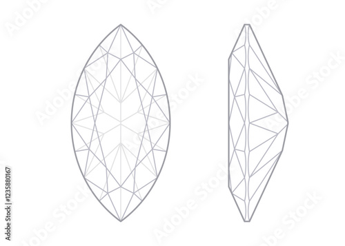 Marquise cut precious gemstone top and side views. Outline icon with editable stroke