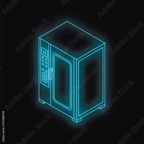 Isometric view of professional convection oven radiating blue light, perfect for restaurant kitchens creating culinary masterpieces