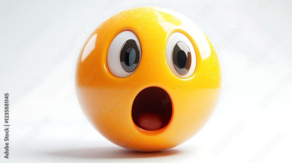 3D surprised emoji, bright yellow, studio shot 3D surprised emoji, bright yellow, studio shot