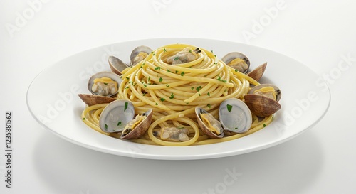 Delicious Spaghetti with Clams Fresh Parsley and a Simple White Plate Presentation