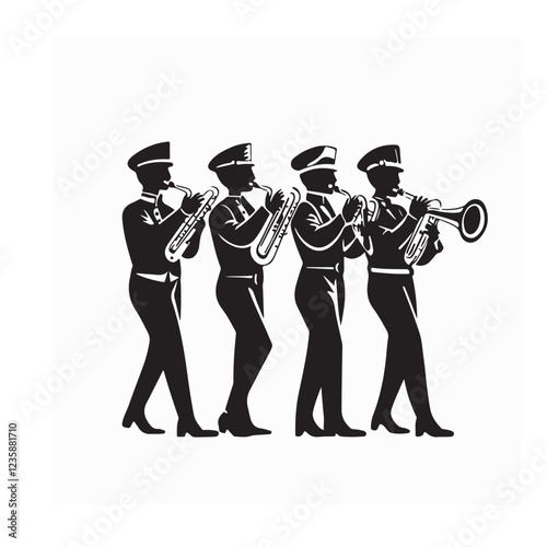 Parade Marching Band Vector Images. Silhouette Marching Band Vector Images isolated on white background.