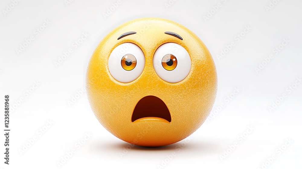 Fototapeta premium 3D surprised emoticon, isolated on white background. Possible use for social media, emoji design, or digital art