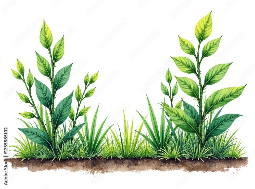 Fototapeta premium Hand-Drawn Planting Elements for Architectural Visuals