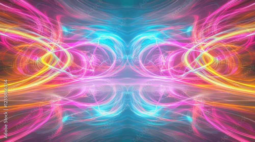 Obraz premium Bold Symmetrical Swirl of Colorful Light Trails in Neon Vibes