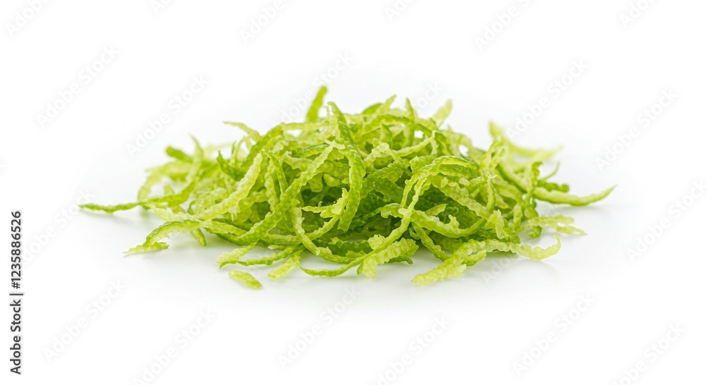 Fresh Lime Zest Culinary Ingredient Green Citrus Peel Isolated on White Background Fresh Lime Zest Culinary Ingredient Green Citrus Peel Isolated on White Background